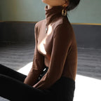 Women's Velour Turtleneck – Soft High Neck Long Sleeve Top