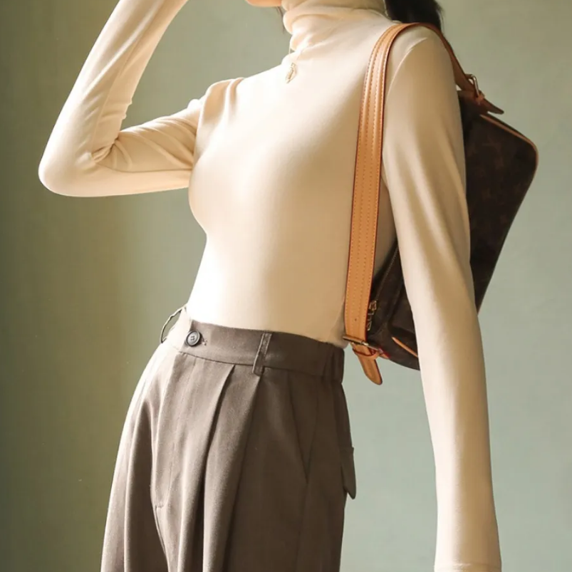 Women's Velour Turtleneck – Soft High Neck Long Sleeve Top