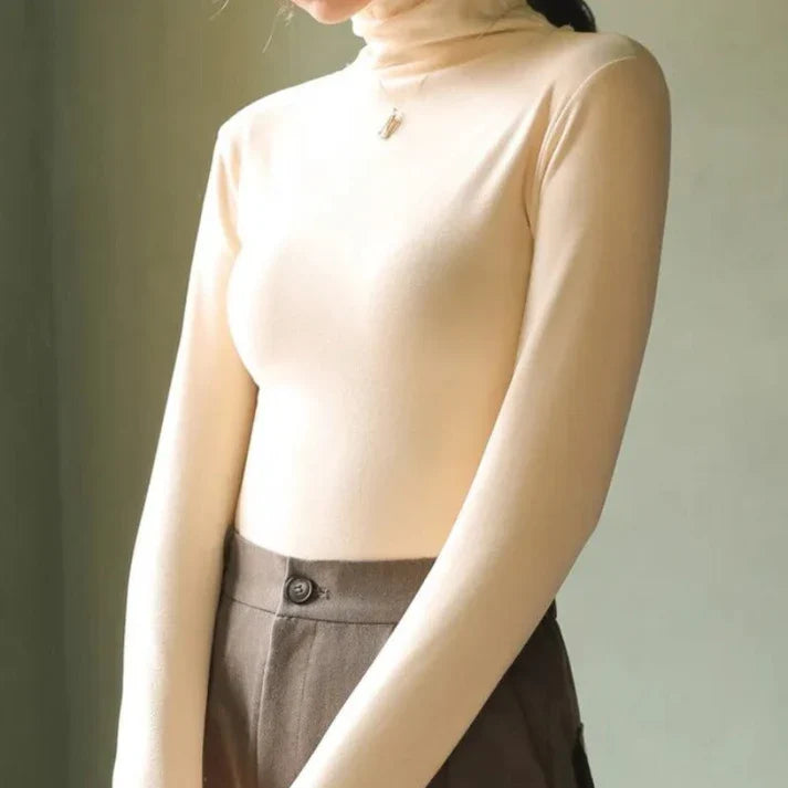Women's Velour Turtleneck – Soft High Neck Long Sleeve Top