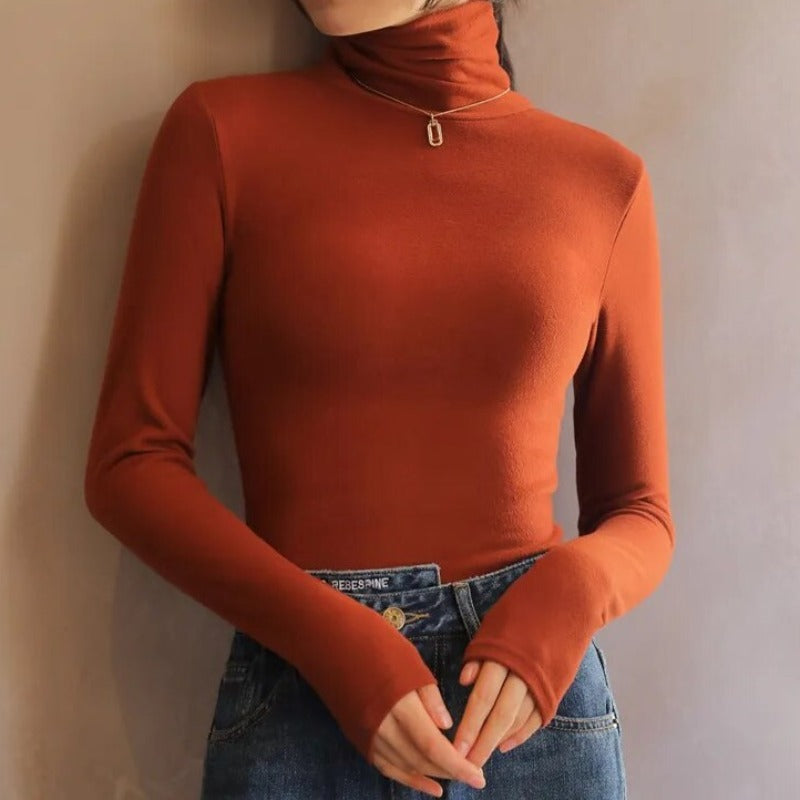 Women's Velour Turtleneck – Soft High Neck Long Sleeve Top