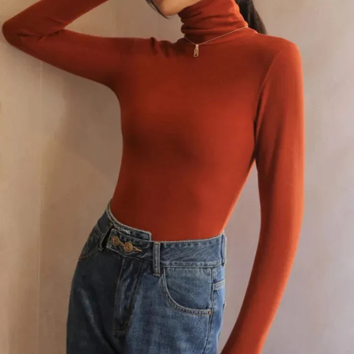 Women's Velour Turtleneck – Soft High Neck Long Sleeve Top