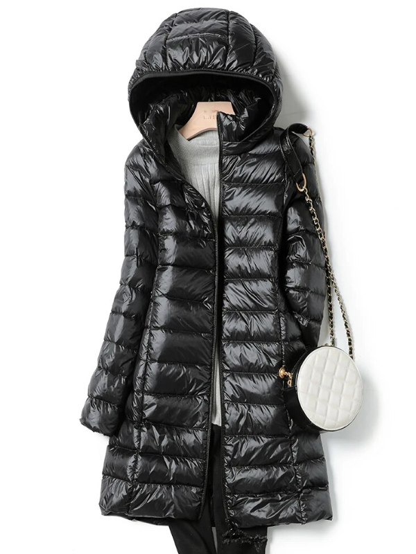 Women's Longline Puffer Coat – Lightweight Removable Hood Jacket