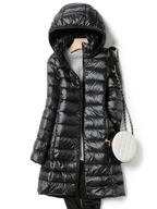 Women's Longline Puffer Coat – Lightweight Removable Hood Jacket