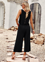 Women's Tailored Wide Leg Trouser Set – Dressy Top & Matching Pants