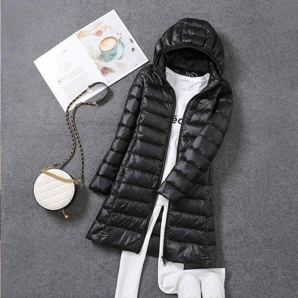 Women's Longline Puffer Coat – Lightweight Removable Hood Jacket