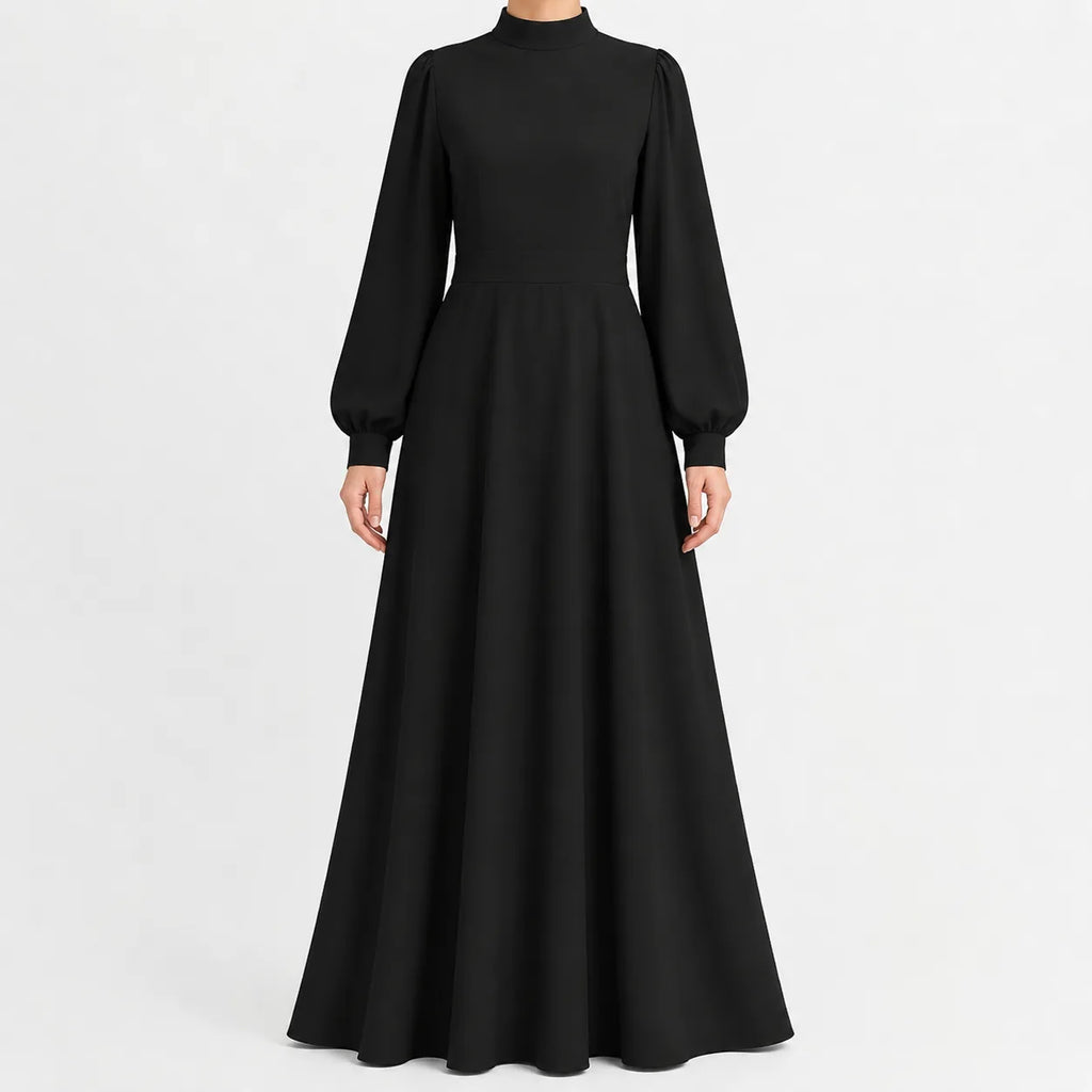 Women's High Waist Maxi Dress – Mock Neck Long Sleeve Flowy Dress