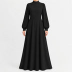 Women's High Waist Maxi Dress – Mock Neck Long Sleeve Flowy Dress