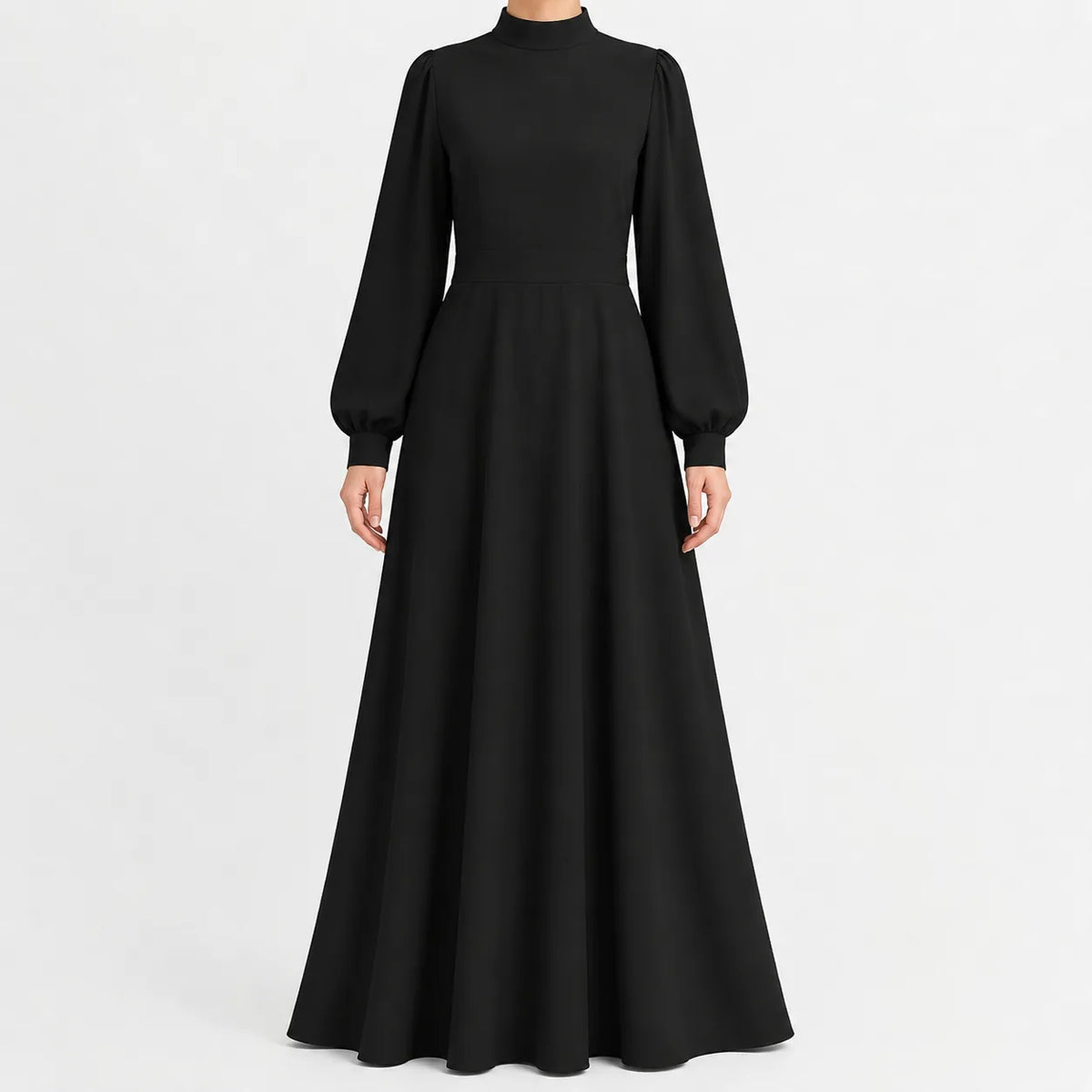 Women's High Waist Maxi Dress – Mock Neck Long Sleeve Flowy Dress