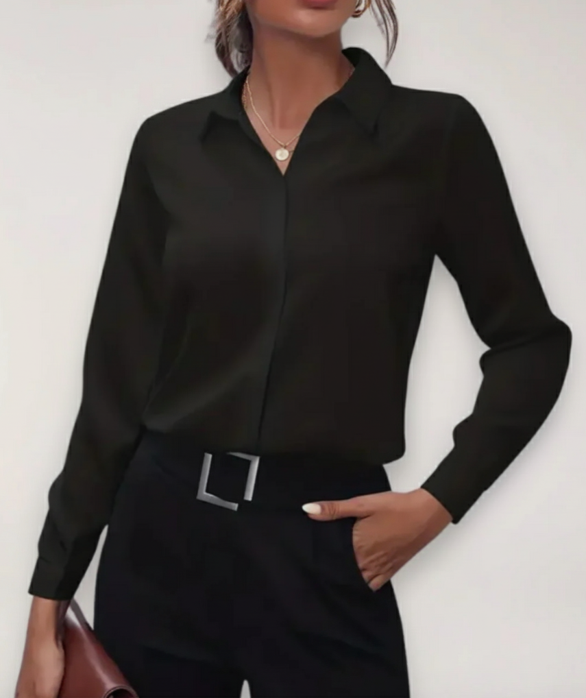 Women's Tailored Button Front Blouse – Classic Office Work Blouse