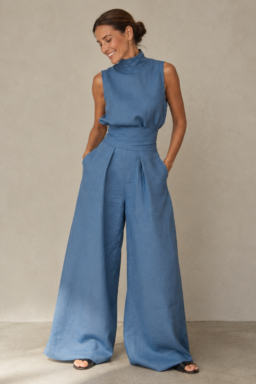 Women's Sleeveless Two-Piece Set – Wide Leg Pants Set