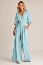 Women's Wide Leg Jumpsuit – Three-Quarter Sleeve Jumpsuit