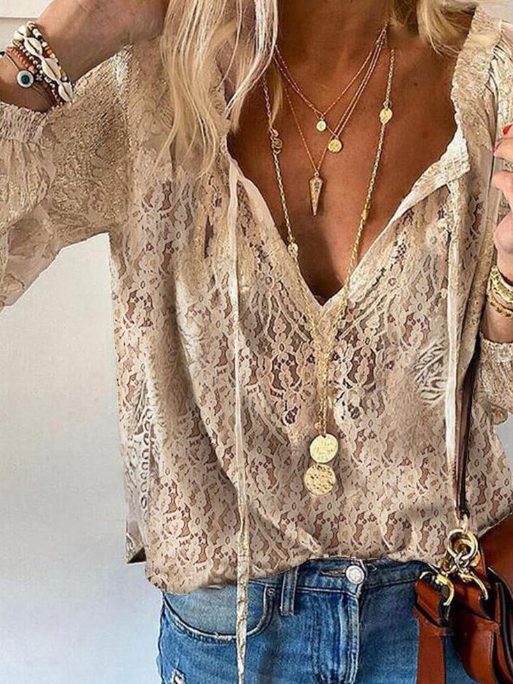 Women's Boho Blouse with V Neckline and Relaxed Fit