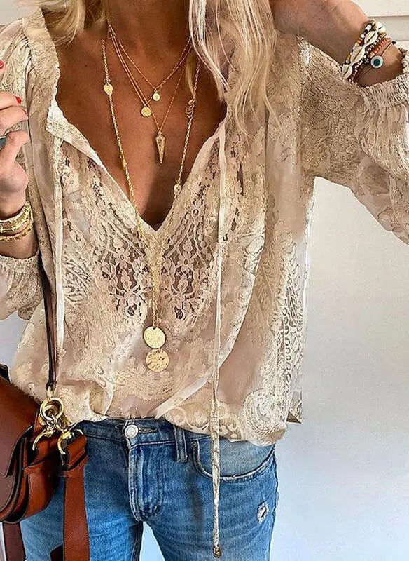 Women's Boho Blouse with V Neckline and Relaxed Fit