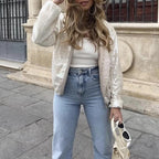 Women's Sparkle Bomber Jacket – Sequin Zip Front Statement Jacket