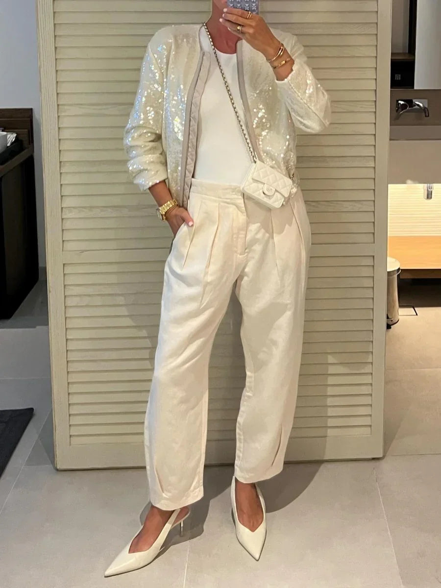 Women's Sparkle Bomber Jacket – Sequin Zip Front Statement Jacket