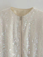 Women's Sparkle Bomber Jacket – Sequin Zip Front Statement Jacket