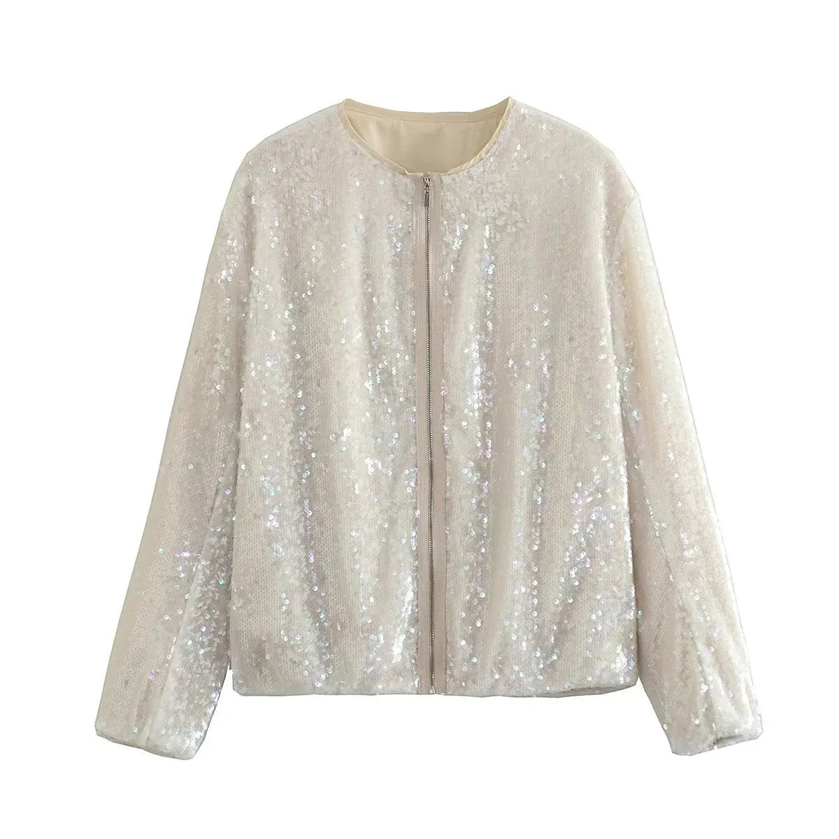 Women's Sparkle Bomber Jacket – Sequin Zip Front Statement Jacket