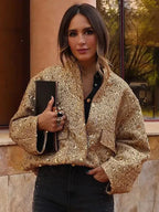 Women's Sequin Party Bomber – Gold Sparkle Zip Front Jacket