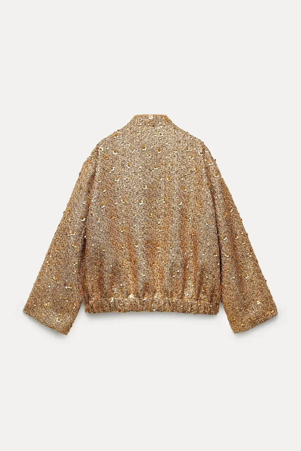 Women's Sequin Party Bomber – Gold Sparkle Zip Front Jacket