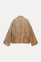 Women's Sequin Party Bomber – Gold Sparkle Zip Front Jacket
