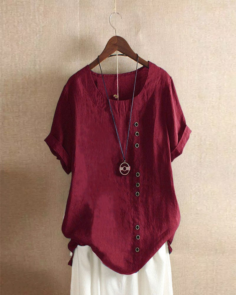 Women's Casual Blouse with Button Detail and Short Sleeves