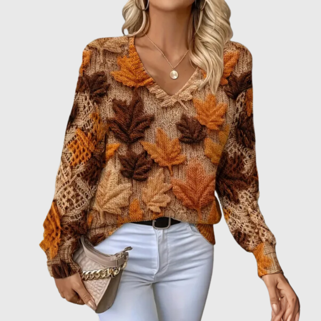 Women's Floral V-Neck Sweater – Lightweight Flower Knit Pullover
