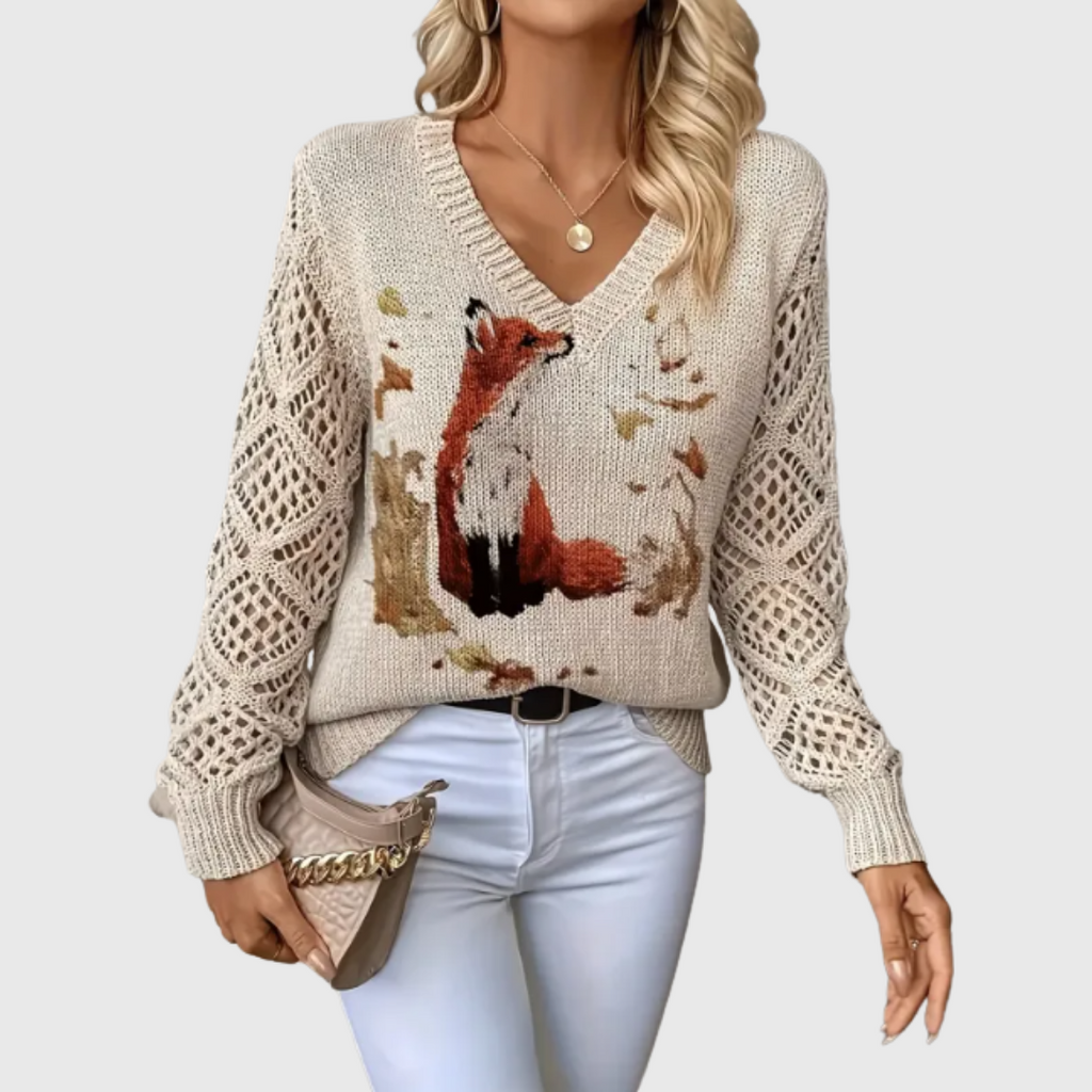Women's Floral V-Neck Sweater – Lightweight Flower Knit Pullover