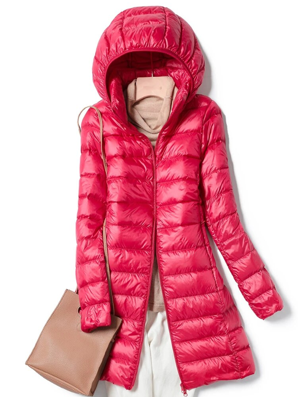 Women's Longline Puffer Coat – Lightweight Removable Hood Jacket