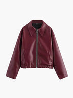 Women's Burgundy Biker Jacket – Leather Look Zip Front Moto Jacket