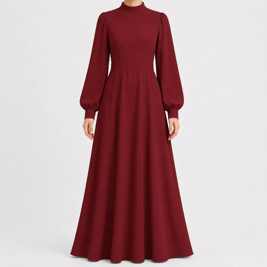 Women's High Waist Maxi Dress – Mock Neck Long Sleeve Flowy Dress