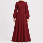 Women's High Waist Maxi Dress – Mock Neck Long Sleeve Flowy Dress