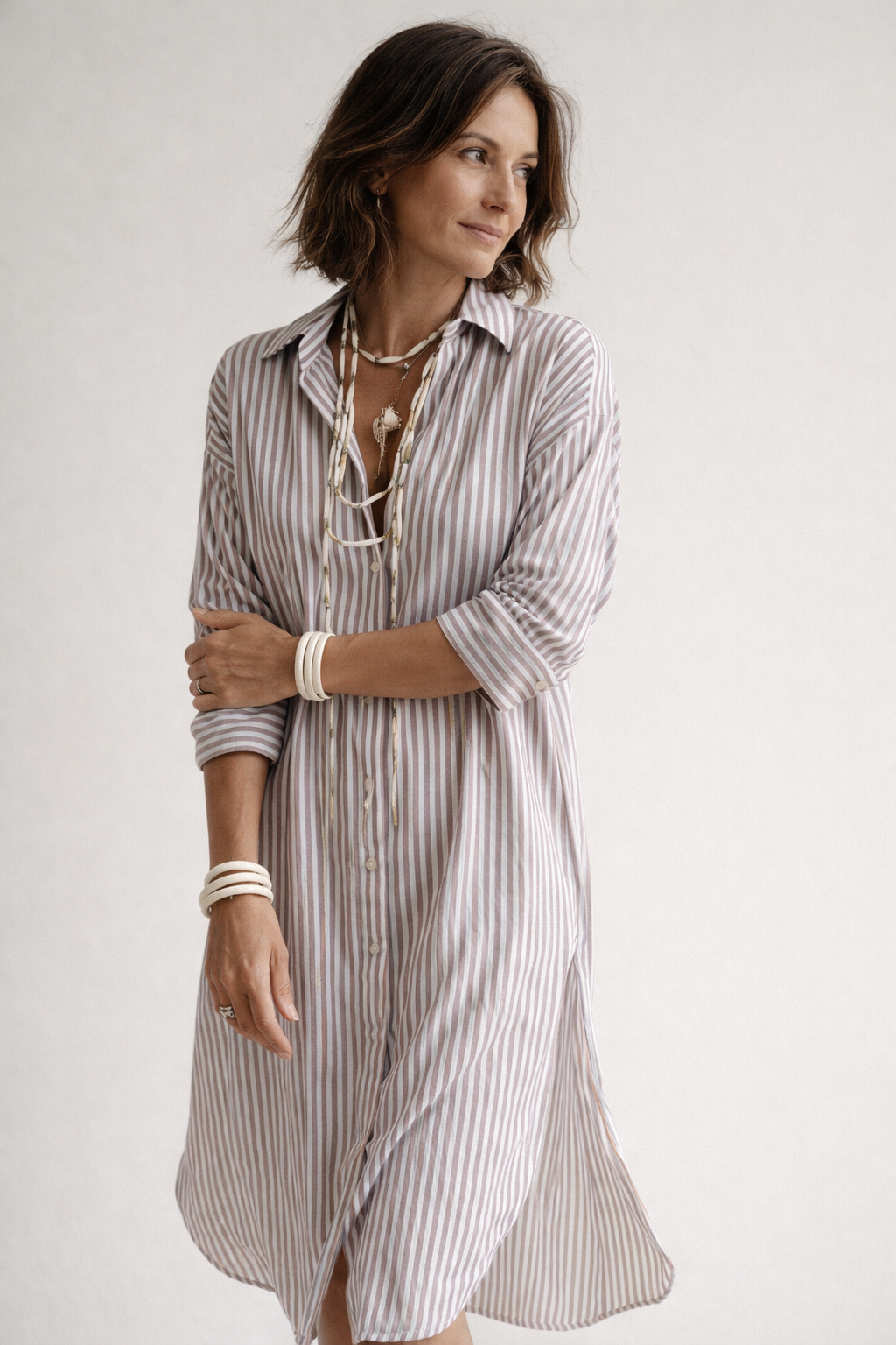 Women's Striped Flattering Shirt Dress – Belted Midi Dress