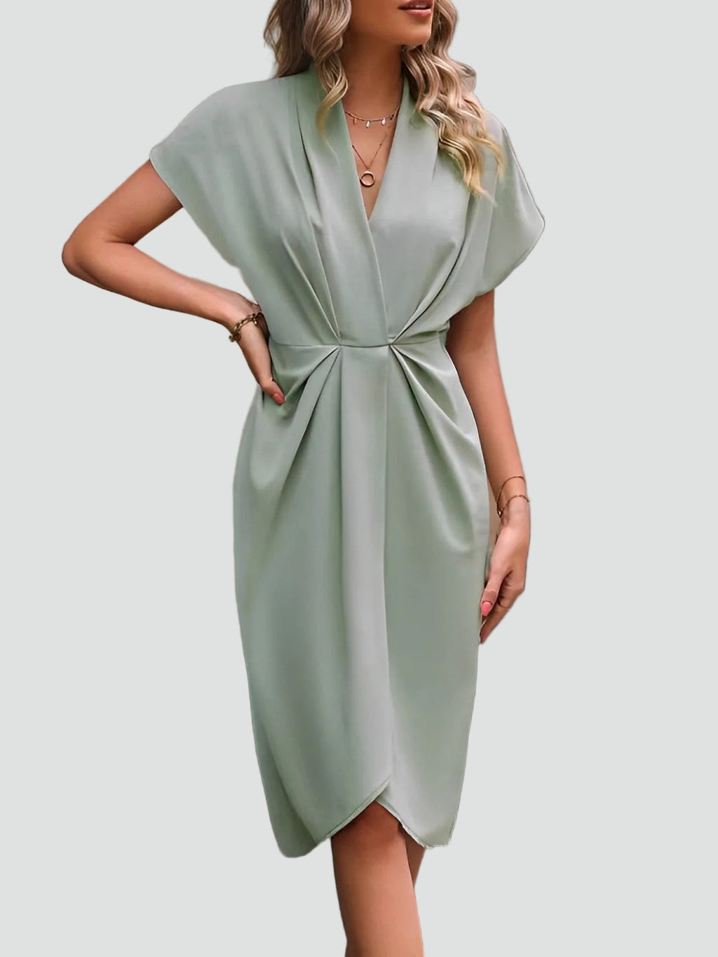 Women's Wrap Midi Dress – V-Neck Occasion Dress