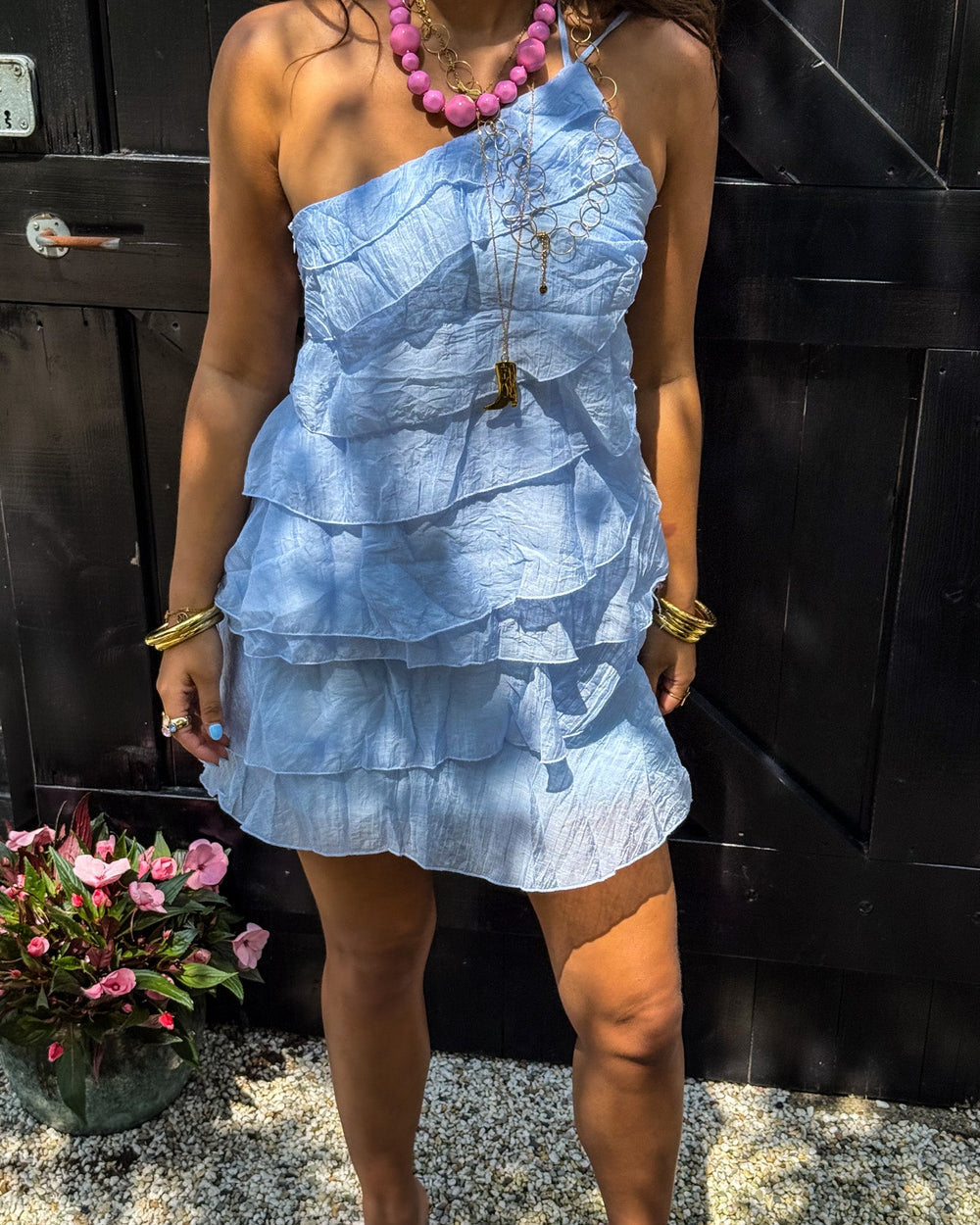 Women's One-Shoulder Mini Dress – Ruffle Party Dress