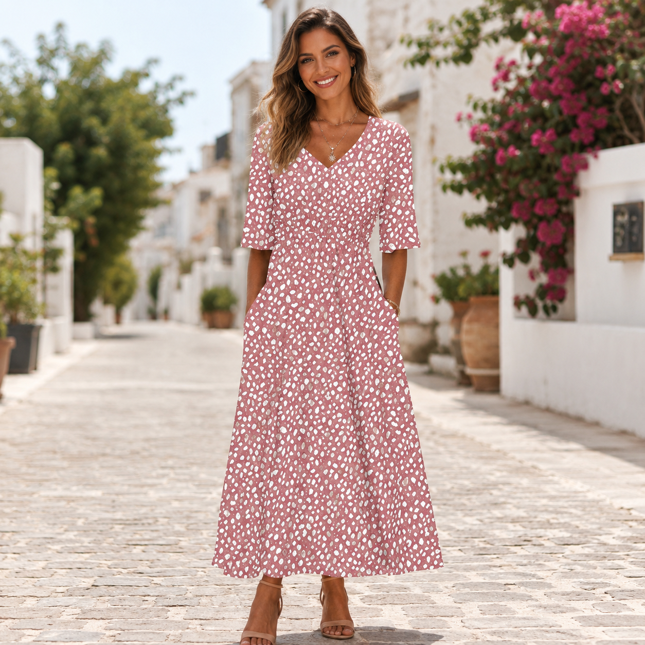 Women's Draped Midi Dress – Figure-Flattering Formal Occasion Dress