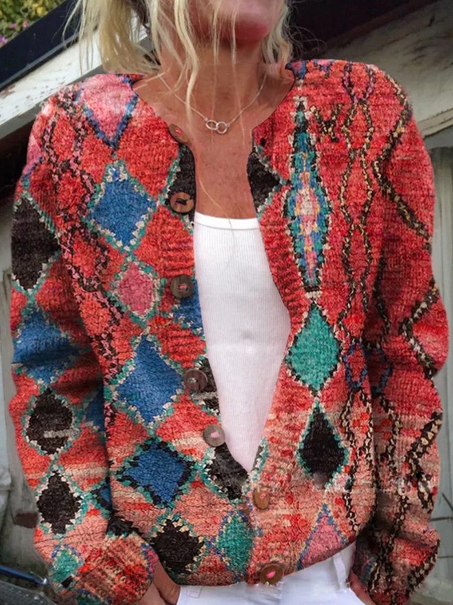 Women's Floral Embroidered Knit Cardigan – Button Front Long Sleeve Cardigan