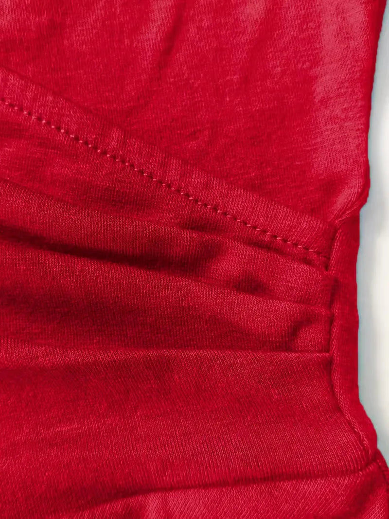 Women's V-Neck A-Line Dress – Short Sleeve Knee Length Pocket Dress