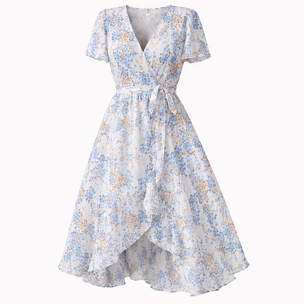 Women's Floral Midi Dress – Wrap V-Neck Dress