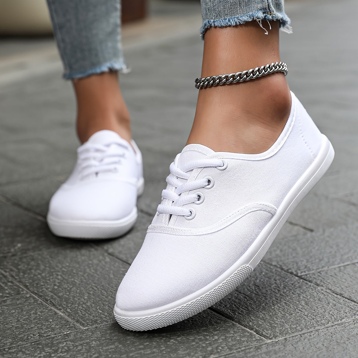 Women's Canvas Sneakers with Lace-Up Closure and Cushioned Sole