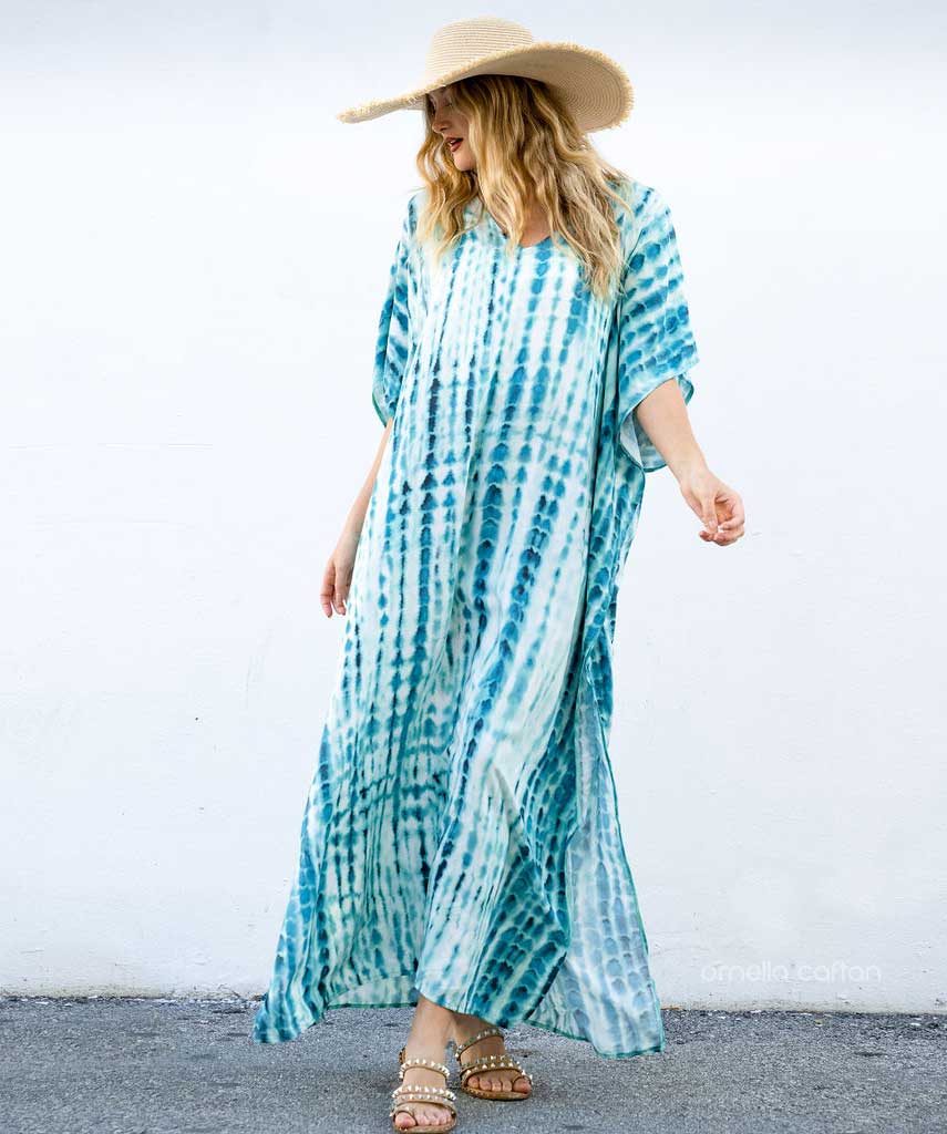Women’s Coastal Caftan Dress – Loose Casual Beach Style - Ava