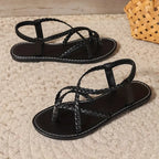 Women's Flat Sandals with Braided Straps and Cutout Design