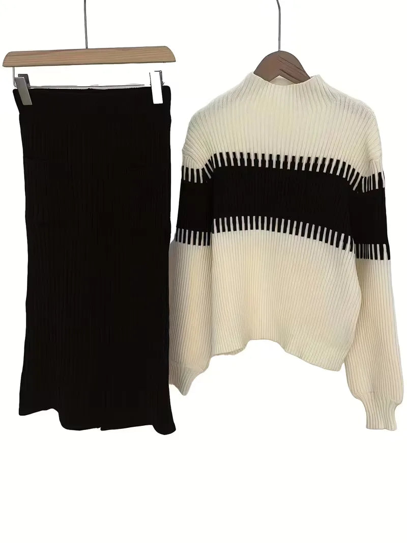 Women's Ribbed Sweater Set – Matching Knit Skirt Set