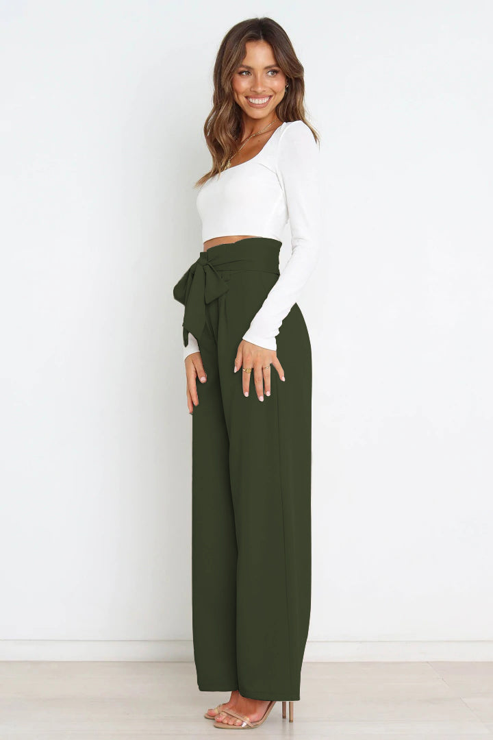 Women's High Waist Paperbag Pants – Bow Waist Wide Leg Trousers
