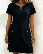 Women's A-Line Pocket Midi Dress – Short Sleeve Flowy Day Dress