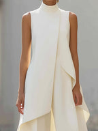Women's Sleeveless Layered Jumpsuit – High Neck Asymmetrical Wide Leg Jumpsuit