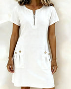 Women's A-Line Pocket Midi Dress – Short Sleeve Flowy Day Dress