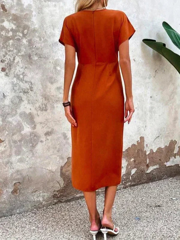 Women's Cutout Wrap Midi Dress – V-Neck Fitted Cocktail Occasion Dress