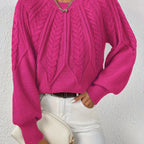 Women's Lantern Sleeve Sweater – Cable Knit Winter Sweater
