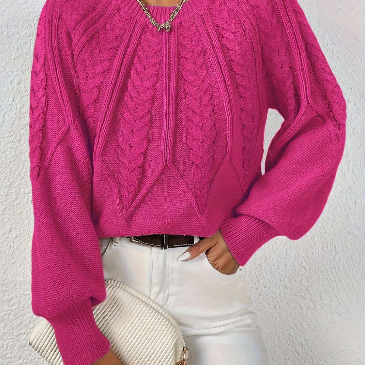 Women's Lantern Sleeve Sweater – Cable Knit Winter Sweater