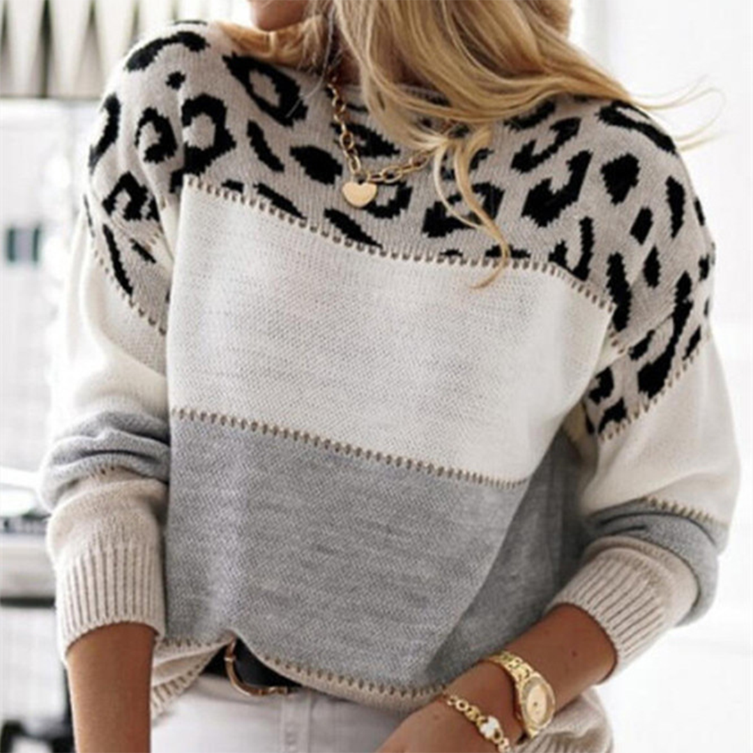 Women's Leopard Sweater – Oversized Animal Print Pullover